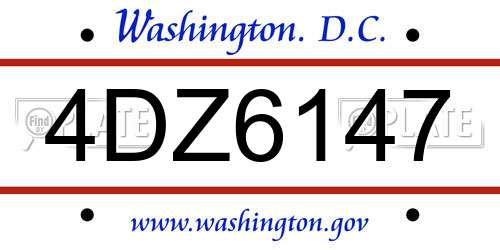4DZ6147 District Of Columbia License Plate