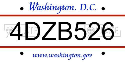 4DZB526 District Of Columbia License Plate