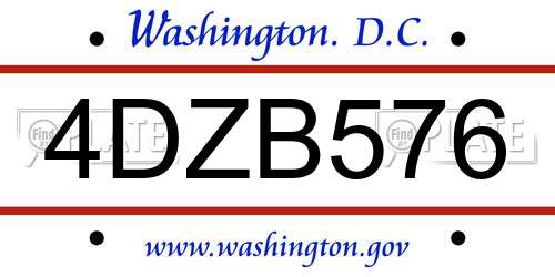 4DZB576 District Of Columbia License Plate