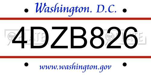 4DZB826 District Of Columbia License Plate
