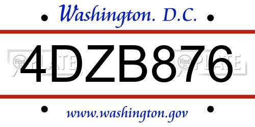 4DZB876 District Of Columbia License Plate