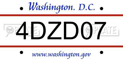 4DZD07 District Of Columbia License Plate