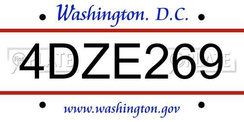 4DZE269 District Of Columbia License Plate