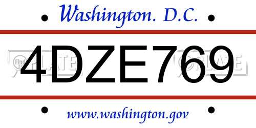 4DZE769 District Of Columbia License Plate