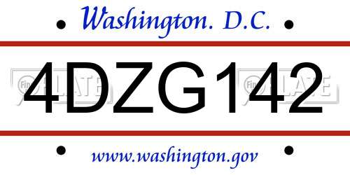 4DZG142 District Of Columbia License Plate