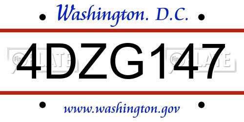 4DZG147 District Of Columbia License Plate