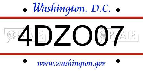 4DZO07 District Of Columbia License Plate