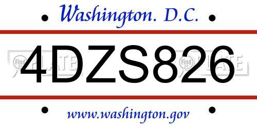 4DZS826 District Of Columbia License Plate