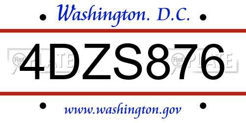 4DZS876 District Of Columbia License Plate