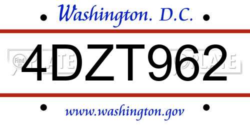 4DZT962 District Of Columbia License Plate