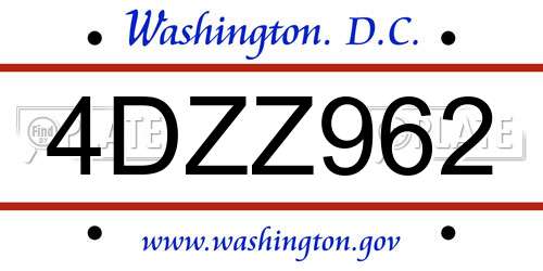 4DZZ962 District Of Columbia License Plate