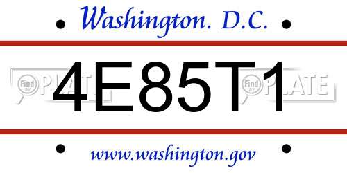 4E85T1 District Of Columbia License Plate