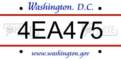 4EA475 District Of Columbia License Plate