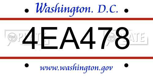 4EA478 District Of Columbia License Plate