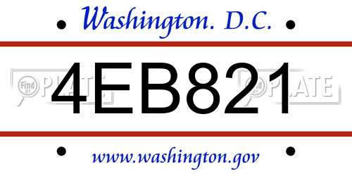 4EB821 District Of Columbia License Plate