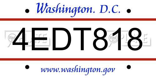 4EDT818 District Of Columbia License Plate