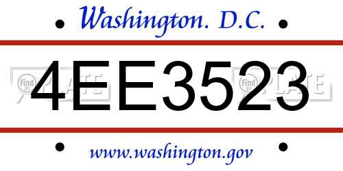 4EE3523 District Of Columbia License Plate