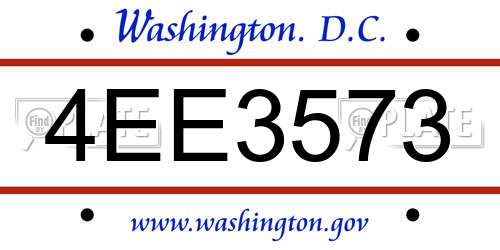 4EE3573 District Of Columbia License Plate