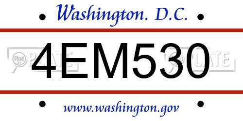 4EM530 District Of Columbia License Plate