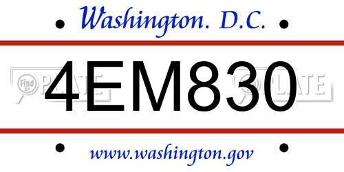 4EM830 District Of Columbia License Plate