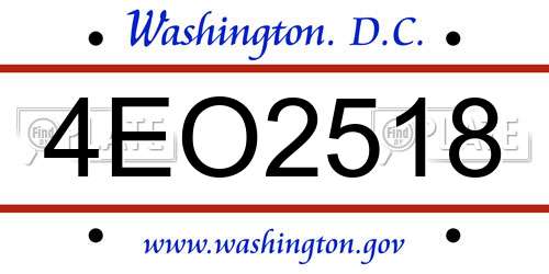 4EO2518 District Of Columbia License Plate