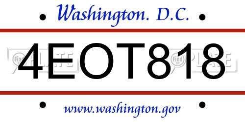 4EOT818 District Of Columbia License Plate