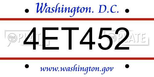 4ET452 District Of Columbia License Plate