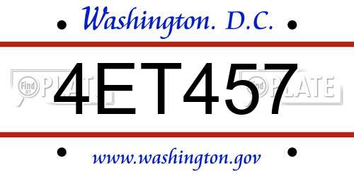 4ET457 District Of Columbia License Plate