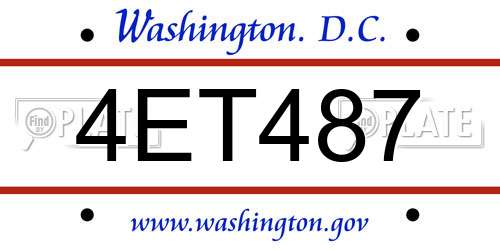 4ET487 District Of Columbia License Plate