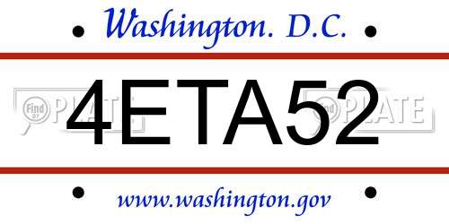 4ETA52 District Of Columbia License Plate