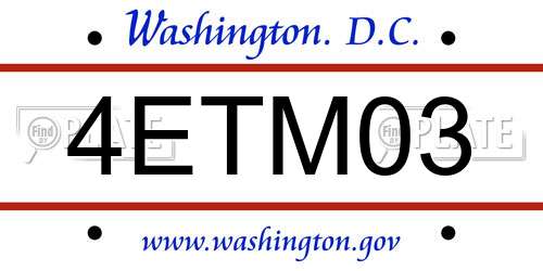 4ETM03 District Of Columbia License Plate