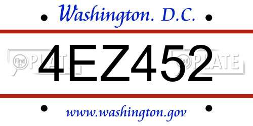 4EZ452 District Of Columbia License Plate