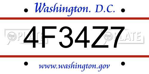 4F34Z7 District Of Columbia License Plate