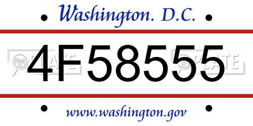 4F58555 District Of Columbia License Plate