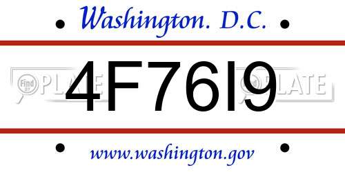 4F76I9 District Of Columbia License Plate