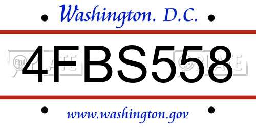 4FBS558 District Of Columbia License Plate