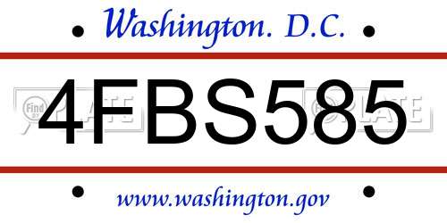 4FBS585 District Of Columbia License Plate