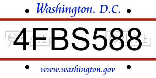 4FBS588 District Of Columbia License Plate