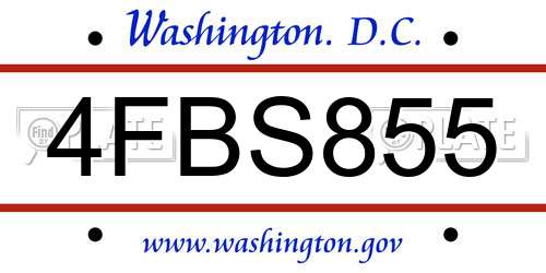 4FBS855 District Of Columbia License Plate