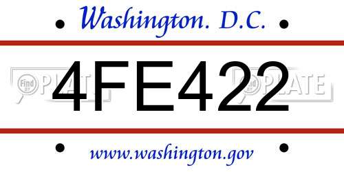 4FE422 District Of Columbia License Plate