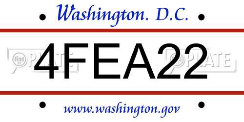 4FEA22 District Of Columbia License Plate