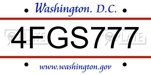 4FGS777 District Of Columbia License Plate