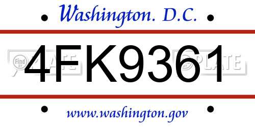 4FK9361 District Of Columbia License Plate