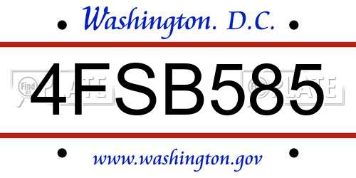 4FSB585 District Of Columbia License Plate