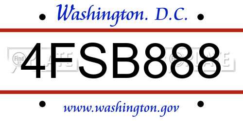 4FSB888 District Of Columbia License Plate