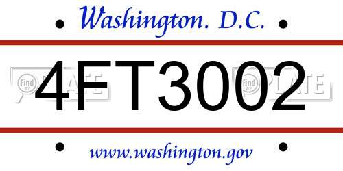 4FT3002 District Of Columbia License Plate
