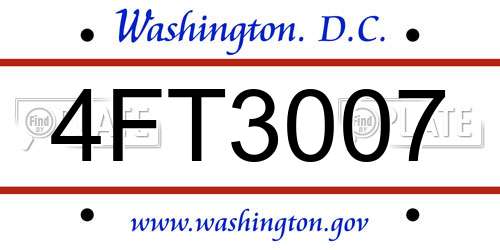 4FT3007 District Of Columbia License Plate