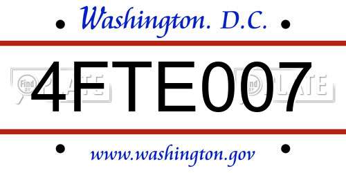 4FTE007 District Of Columbia License Plate