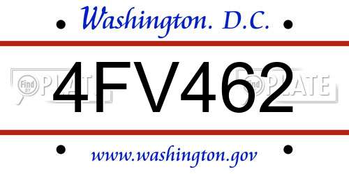 4FV462 District Of Columbia License Plate