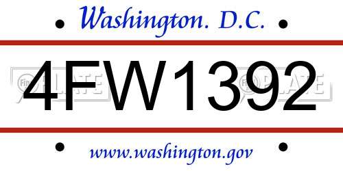 4FW1392 District Of Columbia License Plate